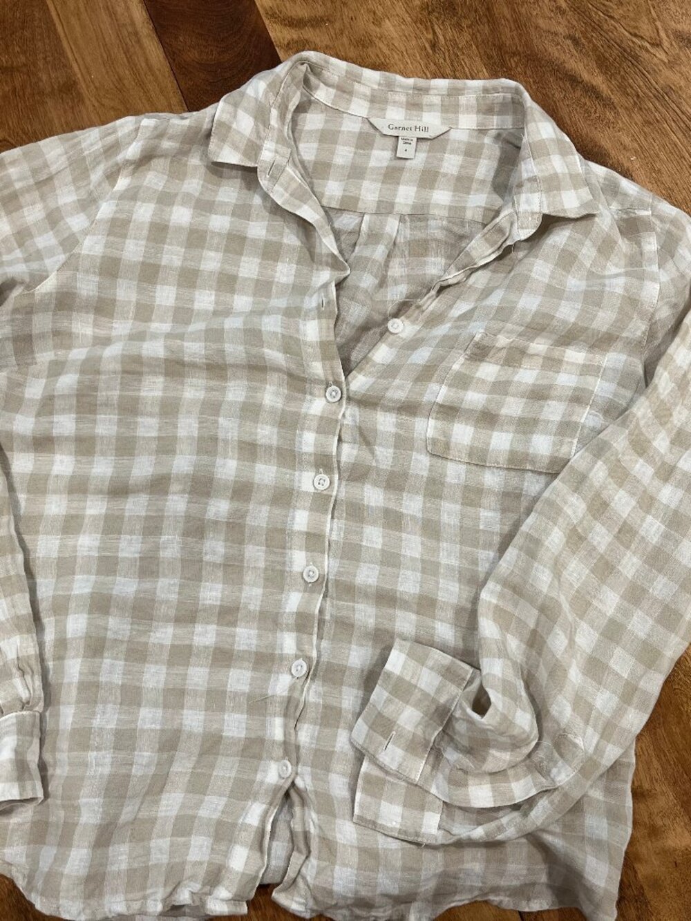 Garnet Hill Easy Linen Button-Down Shirt, Gingham, Size 4